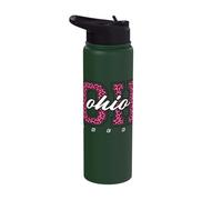 Retro Ohio Cheer Pink Leopard Varsity State Art Stainless Steel Insulated Water Bottle