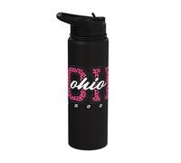 Retro Ohio Cheer Pink Leopard Varsity State Art Stainless Steel Insulated Water Bottle