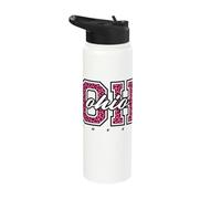Retro Ohio Cheer Pink Leopard Varsity State Art Stainless Steel Insulated Water Bottle