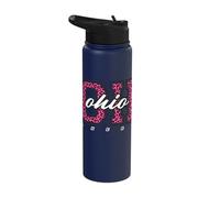 Retro Ohio Cheer Pink Leopard Varsity State Art Stainless Steel Insulated Water Bottle