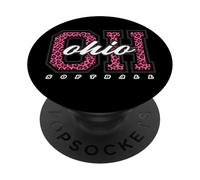 Retro Ohio Softball Pink Leopard Collegiate State Art PopSockets Adhesive PopGrip