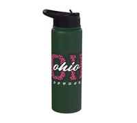 Retro Ohio Softball Pink Leopard Collegiate State Art Stainless Steel Insulated Water Bottle