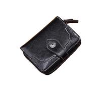 Retro Oil Waxed Faux Leather Women's Short Purse Zip Purse Wallet (Black, One Size)
