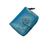 Retro Oil Waxed Faux Leather Women's Short Purse Zip Purse Wallet (Blue, One Size)
