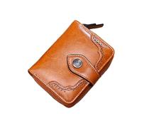 Retro Oil Waxed Faux Leather Women's Short Purse Zip Purse Wallet (Brown, One Size)
