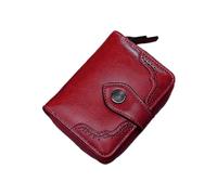 Retro Oil Waxed Faux Leather Women's Short Purse Zip Purse Wallet (Red, One Size)