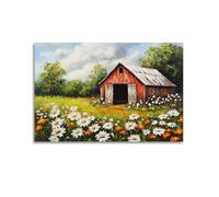 Retro Old Barn Landscape Wall Art Hanging Paintings Canvas, Farmhouse Rustic Barn Print Poster, Timeless Home Decor for Living Room Bedroom Kitchen Walls 24x36inch(60x90cm)