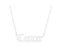 Retro Old English Silver Star Sign Pendant Chain Letter Necklace - Cancer (22nd June - 22nd July) - Zodiac Constellation Horoscope Celestial Astrology Jewellery - Women Men Gift