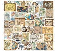 Retro Old World Map Stickers 50PCS for Teens Kids Adults,Vintage Nautical Travel Waterproof Decals for Luggage Skateboard Cars Bike Water Bottle Scrapbook Bumper Laptop Guitar Journal Computer