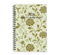 Retro Olive Green Floral 2026 Planner Diary A5 To Do List Notebook Diary Book for Men Planner 2026 for School Week To View Monthly Year with Dotted Line Note Page Slim