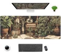 Retro Olive Green Plant XL Large Extended Gaming Mouse Pad Cool Plants Lovers Desk Mat with Stitched Edges, Non-Slip Rubber Base Mousepad, Laptop Computer Keyboard and Mouse Mat 31.5x11.8 in