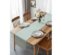 Retro Ombre Blue Green Plaid Table Runner 90 Inches Long, Retro Linen Texture Washable Table Runners Heat-Insulation Kitchen Dining Table Decorations for Home Party Decor 13x90in