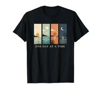 Retro One Day at A Time Coastal Sunset Ocean Motivation Hope T-Shirt