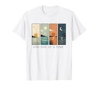 Retro One Day at A Time Coastal Sunset Ocean Motivation Hope Value Graphic T-Shirt, Men, White, L