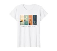 Retro One Day at A Time Coastal Sunset Ocean Motivation Hope Value Graphic T-Shirt, Women, White, L