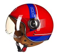 Retro Open Face Helmet 3/4 Vintage Motorcycle Half Helmet with Sun Visor DOT/ECE Certified Men Women Summer Scooter Light Moped Helmet ATV Street Helmet,red,XL