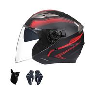 Retro Open Face Helmet Motorcycle Helmet ECE Approved with Sun Visor German Style Half Helmet Skull Cap for Adults Men Women Free Cycling Masks and Gloves J,XL=(61-62CM)