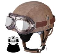 Retro Open Face Motorbike Helmet DOT ECE Certified Half Shell Pilot With Goggles, Vintage Half Face Helmet For Adults Men Women, For Moped Scooter Cruiser Bike(B,M=(57~58cm))