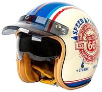 Retro Open Face Motorbike Helmet with Inner Visor, ECE 22.06 Certified 3/4 Jet Crash Lid with Sun Peak for Scooter Moped Cafe Racer Cruiser Adult Men Women 3,M/(54~56cm)
