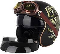Retro Open Face Motorbikes Helmet,Adult Retro Motorcycle Helmet,for Men Scooter Helmets Motorcycle Cap for Moped Scooter Cruiser ECE/DOT Approved (Color : 1, Size : L(59~60cm))