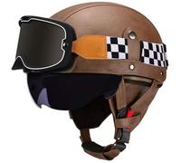 Retro Open Face Motorcycle Helmets, Jet motorcycle helmet with Goggles, German Style Baseball Cap Half Helmets Unisex for Cruiser Scooter Chopper Moped Helmet Approved DOT 8,L=60-61cm