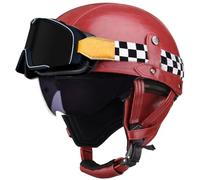 Retro Open Face Motorcycle Helmets, Jet motorcycle helmet with Goggles, German Style Baseball Cap Half Helmets Unisex for Cruiser Scooter Chopper Moped Helmet Approved DOT 16,M=57-59cm