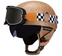 Retro Open Face Motorcycle Helmets, Jet motorcycle helmet with Goggles, German Style Baseball Cap Half Helmets Unisex for Cruiser Scooter Chopper Moped Helmet Approved DOT 10,M=57-59cm