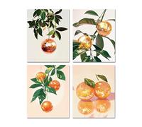 Retro Orange Disco Wall Art Canvas Prints Preppy Trendy Art Posters,Kitchen Bar Fruit Ball Art Decoration Set of 4 （8x10 Inch)