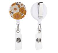 Retro Orange Flower Floral Daisy Pattern Retractable Badge Holder Reel Clip ID Card Holder for Doctor Nurse Student Office Worker