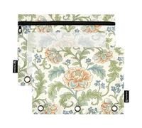 Retro Orange Rose William Morris Pattern Pencil pouching Kids with Clear Window Fabric Pencil case in Assorted Colors 3 Hole Punched folders for Storing School Students Teacher Supplies