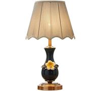 Retro Oriental Ceramic Table Lamp for Bedroom & OfficeDimmable Fabric Desk Light with Push Button SwitchStylish Reading & Study Lighting Solution