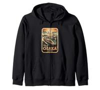 Retro Osaka Japan Train Travel Vintage Japanese Souvenir Zip Hoodie