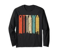 Retro Ottawa Canada Cityscape Downtown Skyline Distressed Long Sleeve T-Shirt