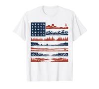 Retro Outdoors Landscape Mountains Forest Desert Scene Value Graphic T-Shirt, Men, White, S