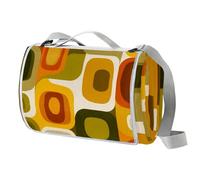 Retro Oval Pattern Picnic Blanket Waterproof Beach Rug 150×145cm Picnic Mat Washable Lightweight with Handle for Hiking Travelling Outdoor Camping, Parks