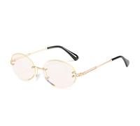 Retro Oval Sunglasses for Women Men Fashion Vintage Gold Metal Frameless Rimless Glasses Tinted Lens UV400 Protection (Gold Transparent,1 Size)