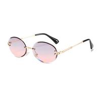 Retro Oval Sunglasses for Women Men Fashion Vintage Gold Metal Frameless Rimless Glasses Tinted Lens UV400 Protection (Gold Gray Pink,1 Size)
