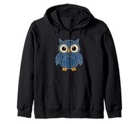 Retro Owl Denim Patchwork Patch Art Cute Cartoon Zip Hoodie
