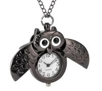 Retro Owl Pocket Watch Black Spreading Wings Crescent Design Decorative
