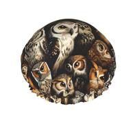 Retro Owls Cool Shower Cap For Women Stylish Bath Cap Elastic Edge Bathing Hat For Salon Bathing Long Hair