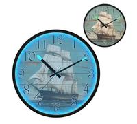 Retro Painted Wooden Wall Art Night Light Wall Clock LED Wall Clocks Silent Battery-Operated Glow in The Dark Large Digital Display for Bedroom Living Room Kitchen, 12 Inch