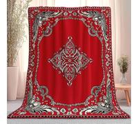 Retro Paisley Pattern Throw Blanket, Red Print Blanket for Couch Sofa Bed Blanket for Kids Girls Room Decor - Soft and Breathable for Birthday Christmas Living Room Bedroom 180 x 200 cm