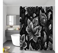 Retro Paisley Shower Curtain Mould Proof Resistant Waterproof Abstract Plants Bathroom Curtains Quick-Drying 120X180Cm, 47"X71" Black And White Fabric Shower Curtains For Wet Room Tub