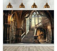 Retro Palace background photography Medieval castle interior Photo Old building staircase party banner