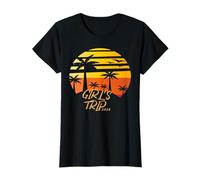 Retro Palm Tree Sunset Girl'sTrip Text Design T-Shirt