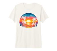 Retro Palm Tree Sunset Sunrise Tropical Beach Summer Premium T-Shirt