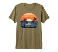 Retro Palm Tree Sunset Sunrise Tropical Beach Summer Premium T-Shirt