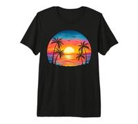 Retro Palm Tree Sunset Sunrise Tropical Beach Summer Premium T-Shirt
