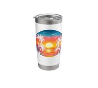 Retro Palm Tree Sunset Sunrise Tropical Beach Summer Stainless Steel Insulated Tumbler