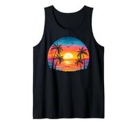 Retro Palm Tree Sunset Sunrise Tropical Beach Summer Tank Top